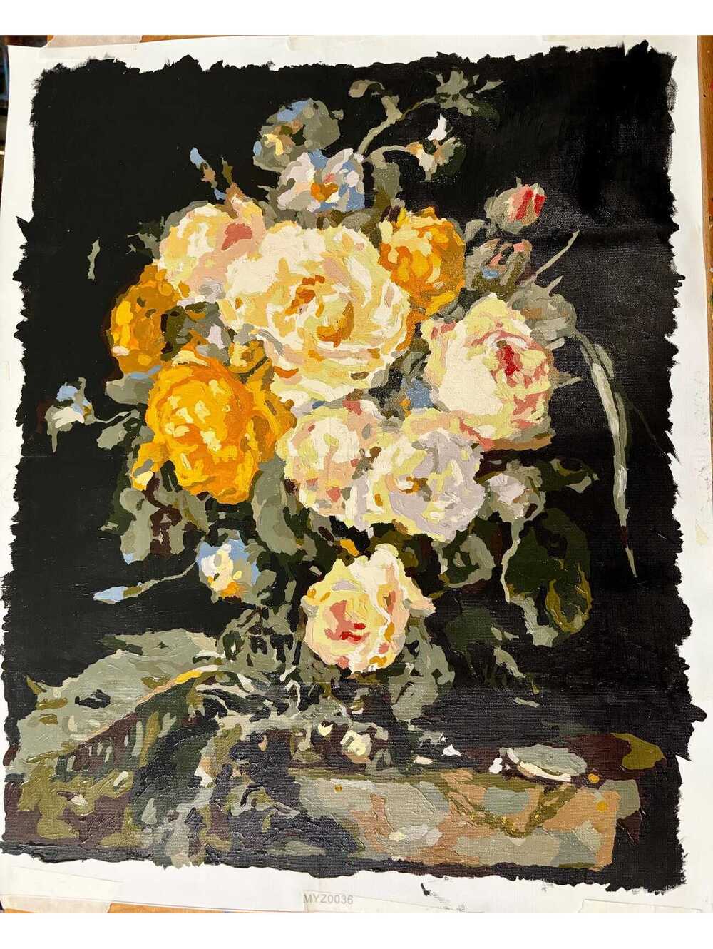 Moody Ivory and Golden Floral Bouquet completed paint by numbers